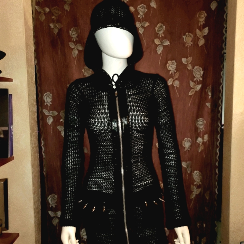 🖤☠PT. 2 RARE MINT CONDITION  VNTG Lip Service Spiked & Hooded Sweater Dress☠🖤